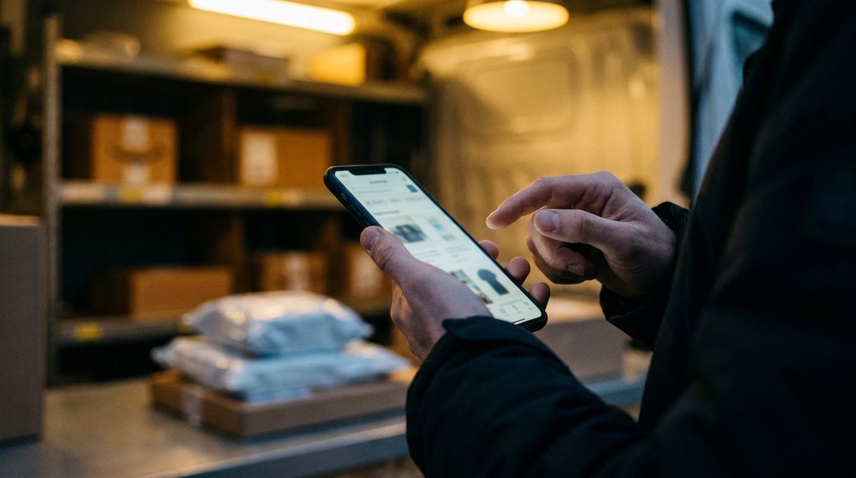 Покупатель оформляет заказ в приложении маркетплейса на смартфоне